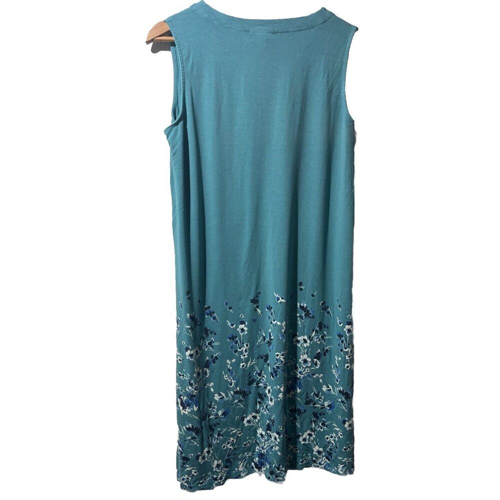 J. Jill Wearever Collection Dress Tank Dress Turquoise Floral Band V Neck Medium - Picture 2 of 9
